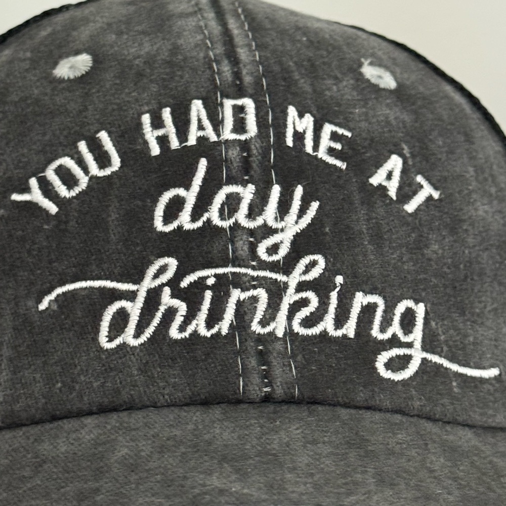 Gray Distressed Cap with Embroidered Text - Picture 2 of 3